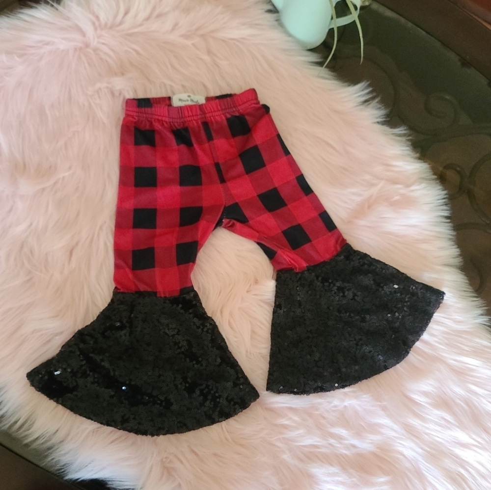 Red and Black Plaid Bell Bottom Pants